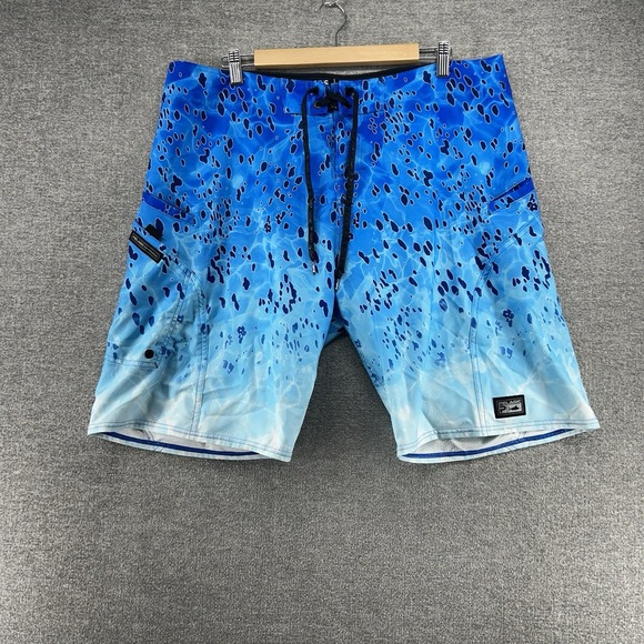 Pelagic Board Shorts Men Size 38 Blue Fishing Sharkskin Drawstrings - Picture 1 of 10